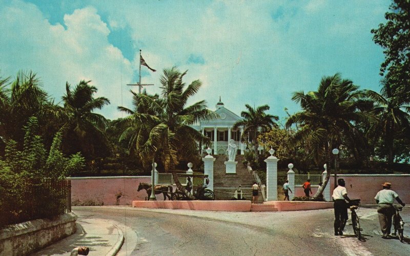 Vintage Postcard Front Government House George Street Statue Columbus Bahamas