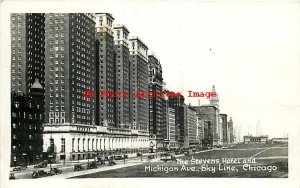 IL, Chicago, Illinois, RPPC, Stevens Hotel, Michigan Ave, Skyline, Grogan Photo