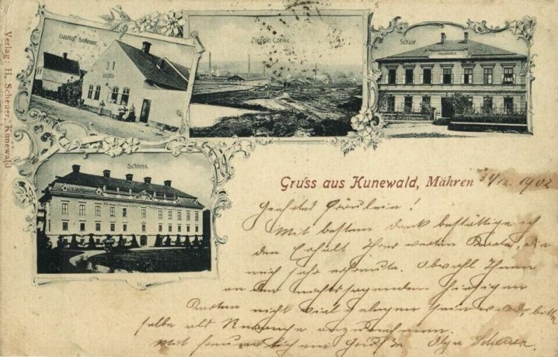 czech, KUNEWALD KUNÍN, Moravia, Brickyard Czeike, School (1902) Postcard