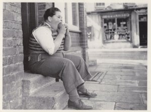 Chubby Fat Boy Devouring Bun Real Photo Postcard