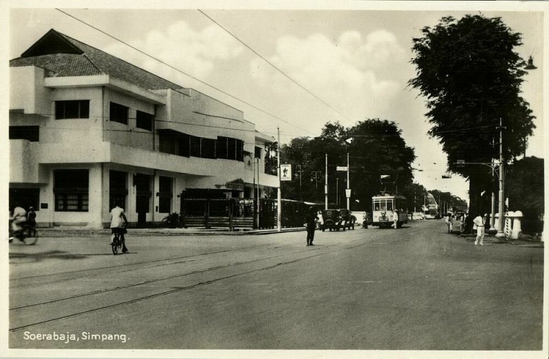 indonesia, JAVA SOERABAIA, Simpang, Tram Street Car (1920s) Postcard