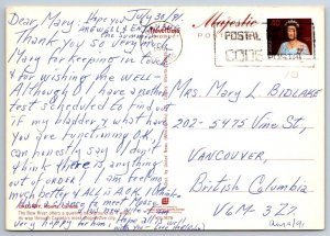 Bow River, Skyline, Calgary, Alberta, 1991 Chrome Postcard, Slogan Cancel
