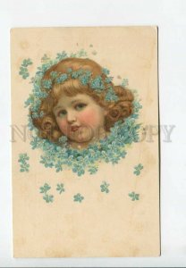 3177128 Head ANGEL FAIRY forget-me-not Myosotis Vintage LITHO