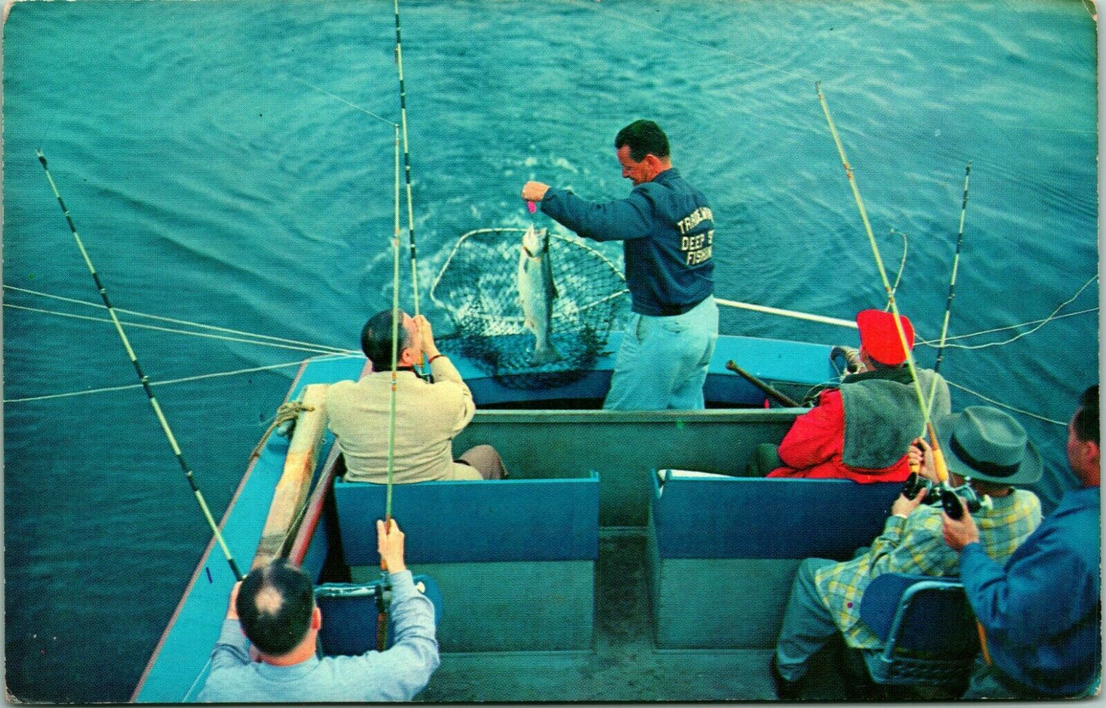 Vtg Chrome Postcard Salmon Fishing Oregon Coast Smith Western Co