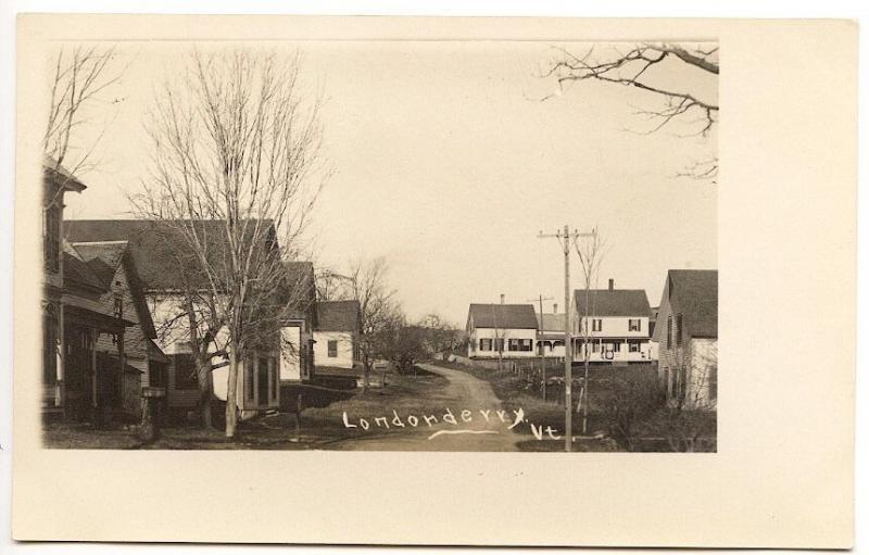 Londonderry VT Dirt Street View Telephone Poles  RPPC Real Photo Postcard