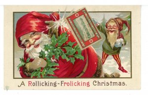 Greeting - Christmas. Santa Claus in Coat & 1913 Red Cross Christmas Sticker