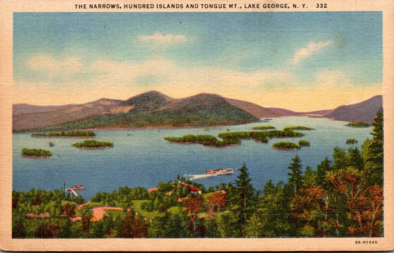 New York Lake George The Narrows Hundred Islands and Tongue Mountain 1940 Cur...