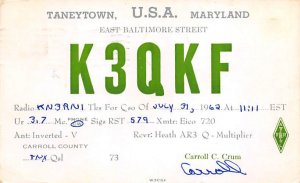 K3QKF Taneytown, MD, USA QSL 1962 