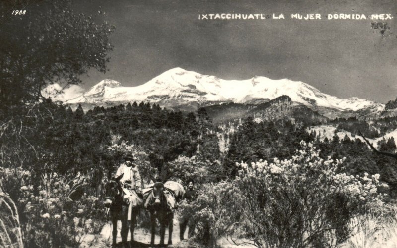 Mexico, La Mujer Dormida Snow Covered Mountains Real Photo RPPC Vintage Postcard