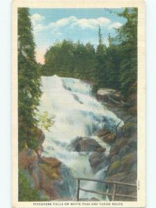 Unused Linen WATERFALL SCENE Pitchfork Falls - Skagway Alaska AK E4326