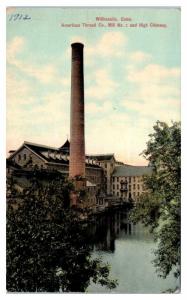1912 American Thread Co. Mill No. 2 and High Chimney, Willimantic, CT Postcard