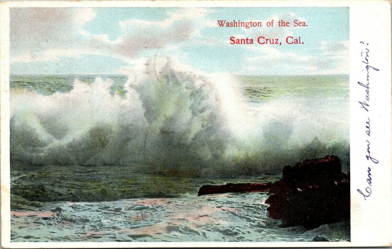 Vtg 1901 Waves Crashing against the Rocks Santa Cruz California CA Postcard