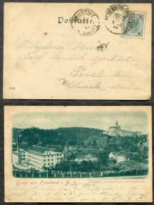 h3524 AUSTRIA Czechia 1900 BAHNPOST on Gruss aus Friedland Picture Postcard. RPO