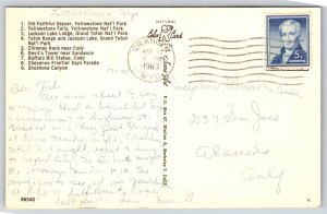 Greetings From Wyoming~Map W/ Bison & Bear~Various Scenes~PM 1963~Vintage PC