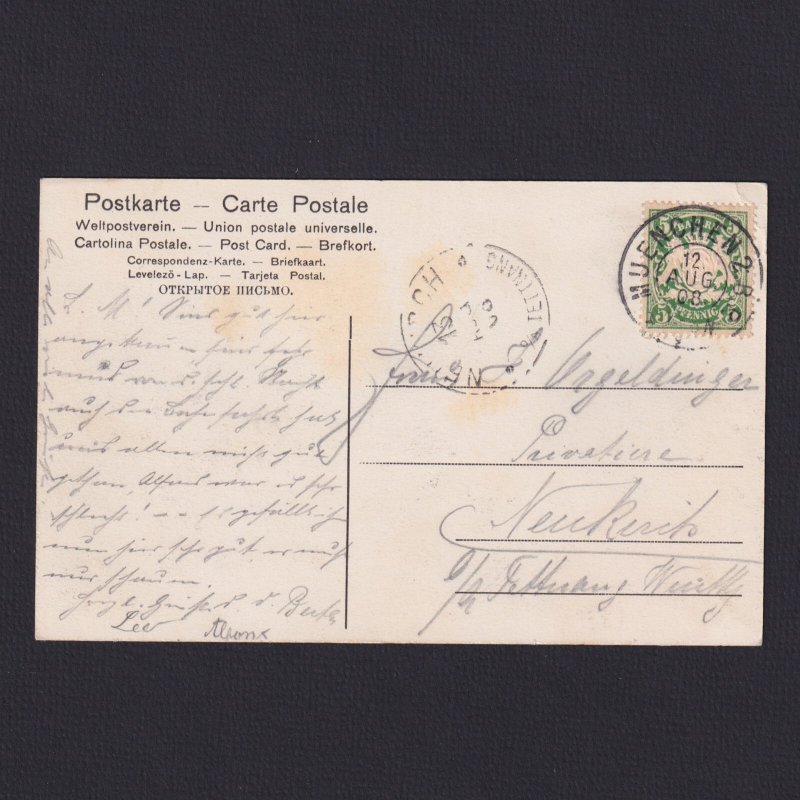 GERMANY 1908, Postcard, Munich panorama from the Maximilianeum, Used