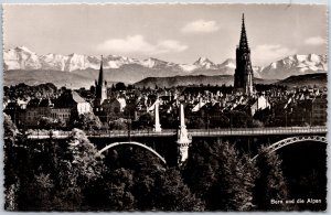 Bern Und Die Alpen Switzerland Mountain Range Buildings Real Photo RPPC Postcard