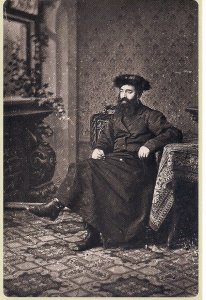JUDAICA, Jewish Man Poland, 1870-80, Fur Hat, Sitting in Chair, REPRO