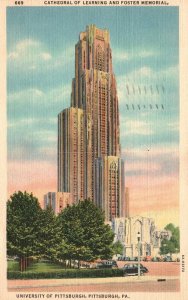 Vintage Postcard 1942 Cathedral Learning And Forster Memorial Pittsburgh PA