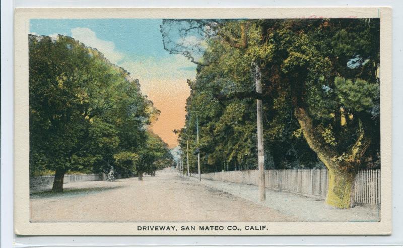 Driveway Street Scene San Mateo County California 1920s postcard