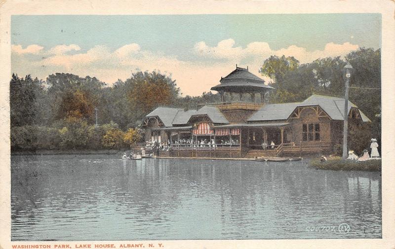 Albany New York~Washington Park Lake House~Boats in Water~Girls in Grass~1919 PC