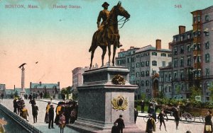 Vintage Postcard Hooker Statue Buildings Historic Landmark Boston Massachusetts