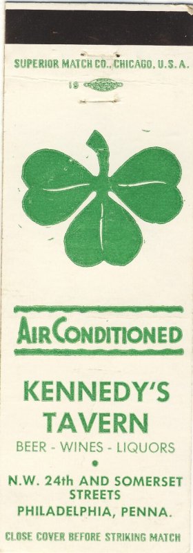 Philadelphia, Pennsylvania/PA Match Cover, Kennedy's Tavern, Shamrock Logo