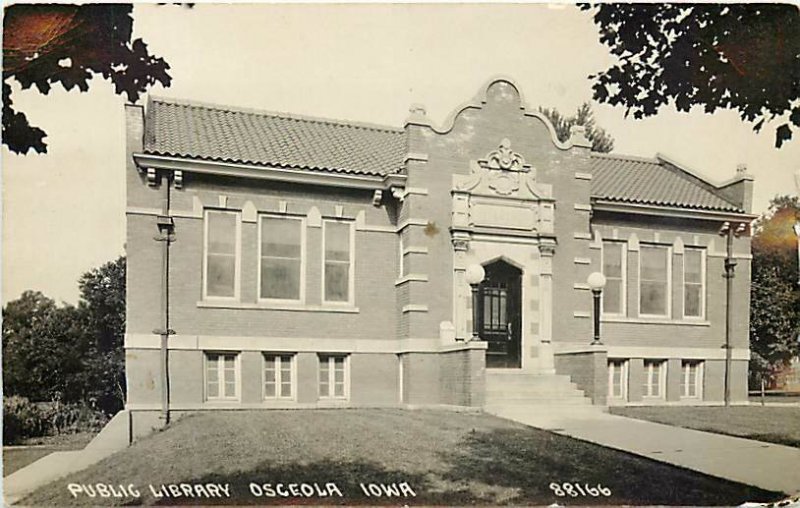 IA, Osceola, Iowa, RPPC, Public Library Building, Entrance View, Photo