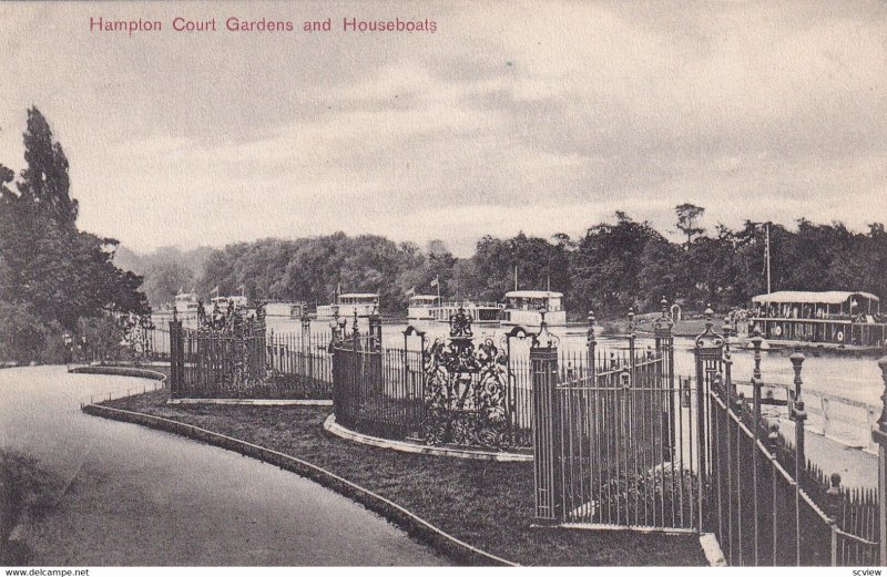 ENGLAND, 1900-1910's; Hampton Court Gardens And Houseboats
