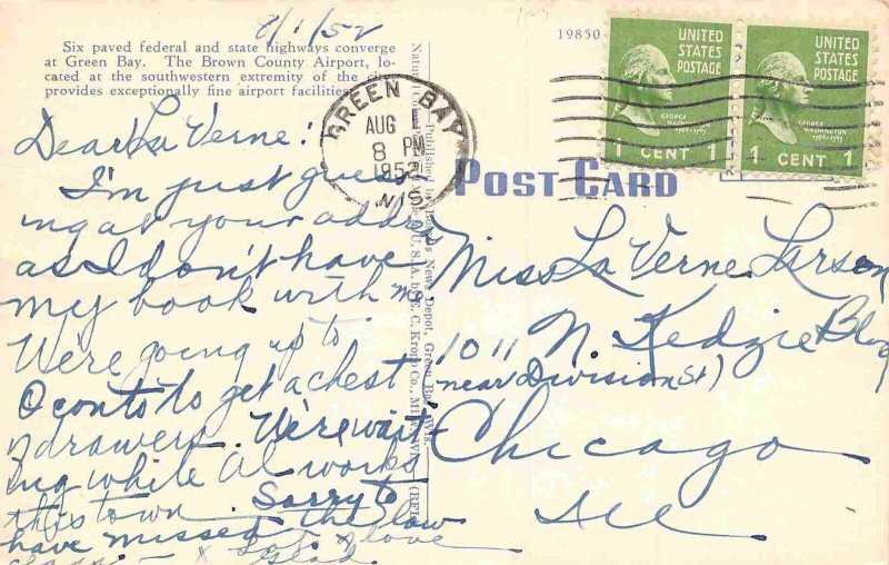 Walnut Street Green Bay Wisconsin 1952 linen postcard