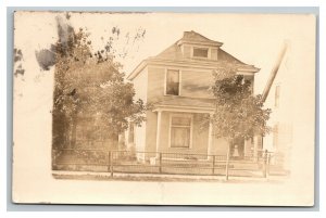 Vintage 1911 RPPC Postcard - Large Suburban Home Iron Fence - Nice