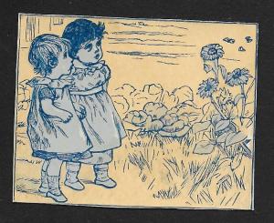 VICTORIAN TRADE CARDS (5) Stock Cards Blue Tinted Kids in Various Activities