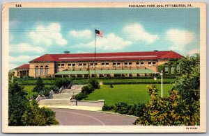 Postcard Pittsburgh Pennsylvania PA Highland Park Zoo 1930s View Flags