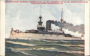 US Navy Battleship Alabama c1905 Unused UDB Postcard