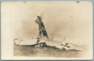 EARLY AVIATION ACCIDENT GERMAN AIRPLANE WRECK ANTIQUE REAL PHOTO POSTCARD