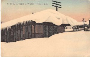 Truckee California SPRR Depot in Winter Train Station Vintage Postcard AA17620