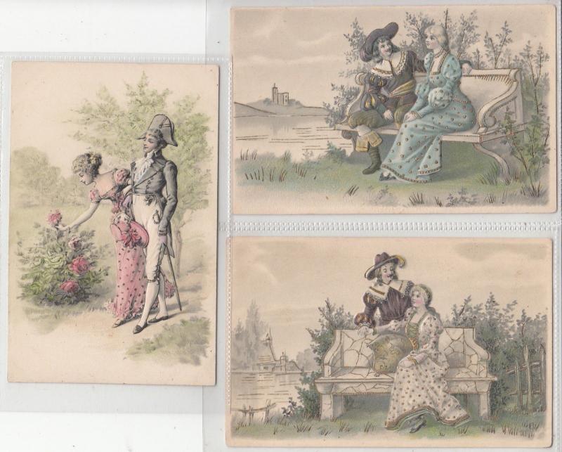 Embossed couples love romantic idylls lovers fantasy vintage 1900s postcards x 3