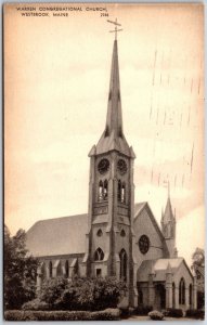 1953 Warren Congregational Church Westbrook Maine ME Parish Posted Postcard