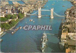 Postcard Modern Moored by HMS Belfast Tower Bridge Boat