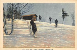 Out On A Ski Trail QUEBEC Canada Skiing c1930s Vintage Postcard