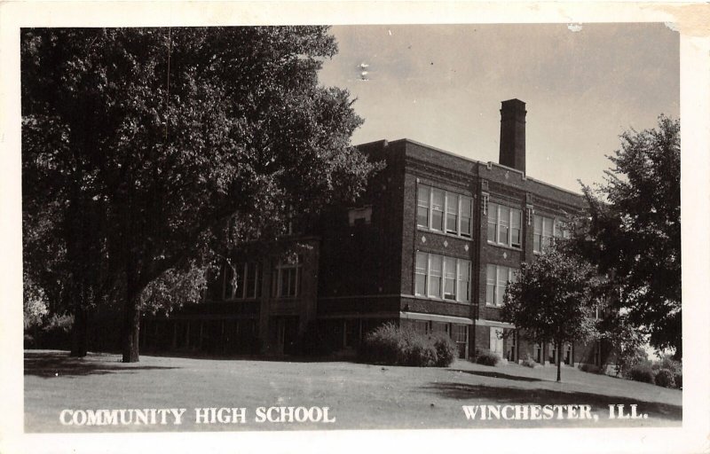 G34/ Winchester Illinois RPPC Postcard 1950 Community High School Building