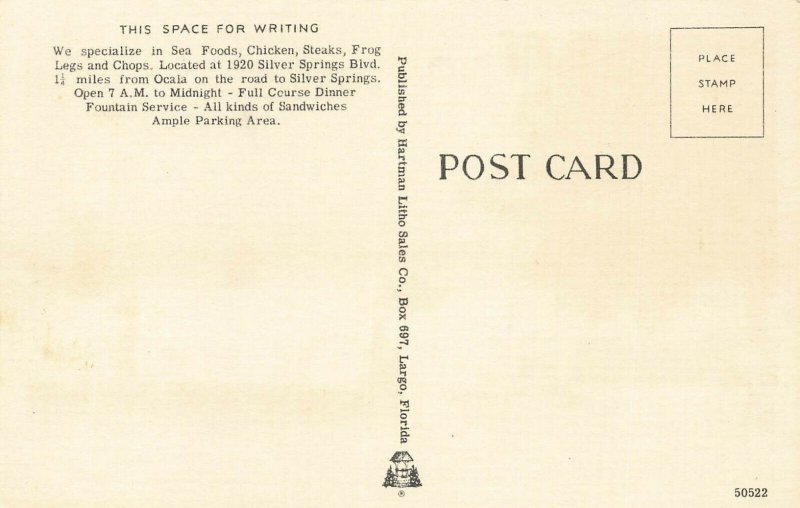 Ocala FL Sarres Drive-In Restaurant Linen Postcard