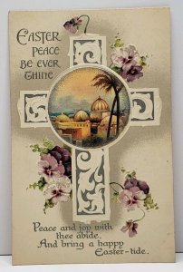 Easter Peace Be Ever Thine, Jerusalem in a Cross Embossed Postcard G18