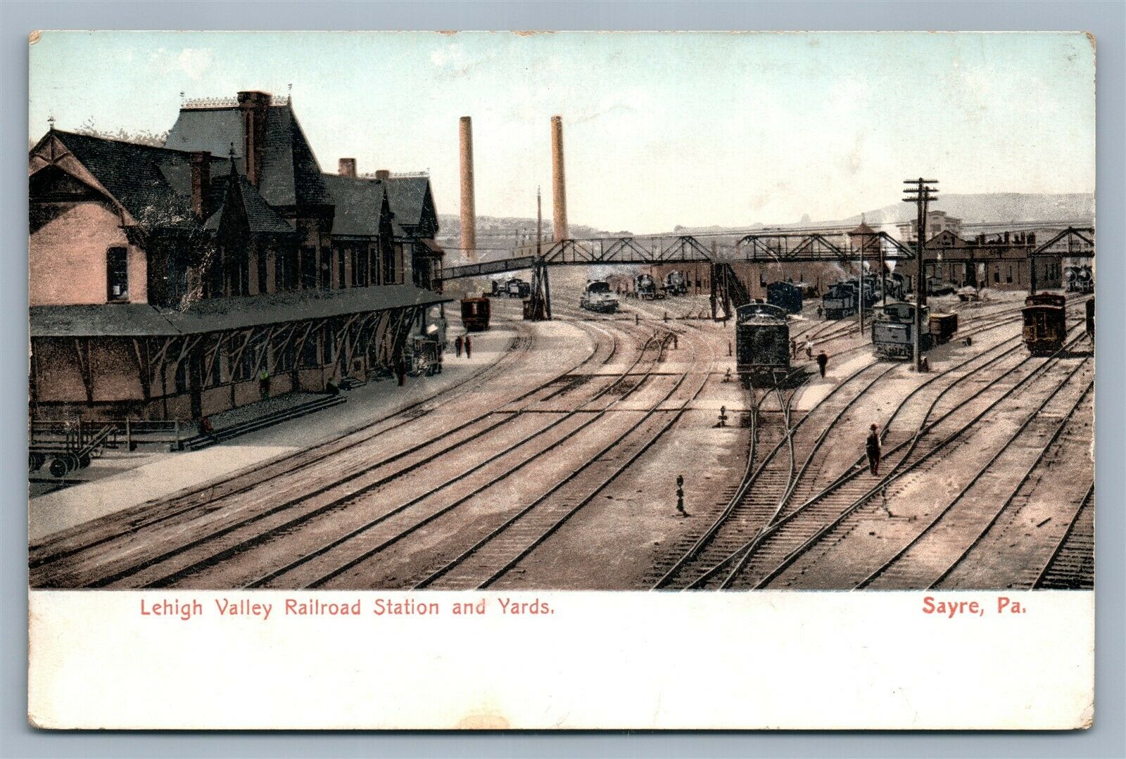 Sayre PA Railroad Station & Yards Antique Postcard Railway Depot