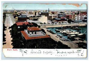 c1905 Aerial View of Port Said Egypt Posted Foreign Antique Postcard