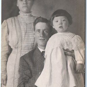 c1910s Unique Family Photography RPPC Father Holding Girl Real Photo Weird A162