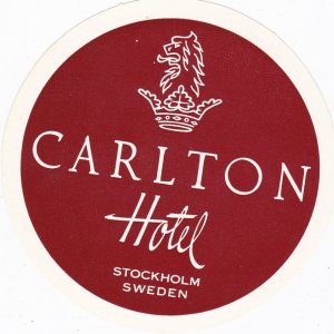 Sweden Stockholm Carlton Hotel Vintage Luggage Label sk2688