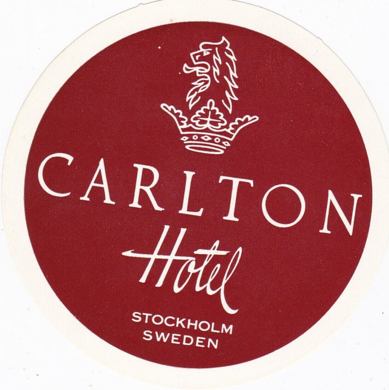 Sweden Stockholm Carlton Hotel Vintage Luggage Label sk2688