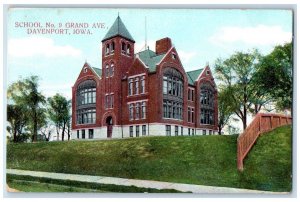 Davenport Iowa IA Postcard School Grand Avenue Exterior c1911 Vintage Antique