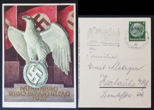 GERMANY THIRD 3rd REICH ORIGINAL POSTCARD NÜRNBERG RALLY 1937 IMPERIAL EAGLE
