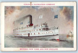 c1920 New York NY Vintage Postcard Colonial Navigation Company New England Ship